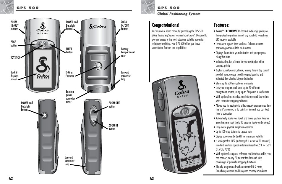 Features | Cobra Electronics GPS 500 User Manual | Page 2 / 36