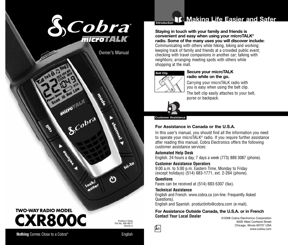 Cobra Electronics MICROTALK CXR800C User Manual | 18 pages