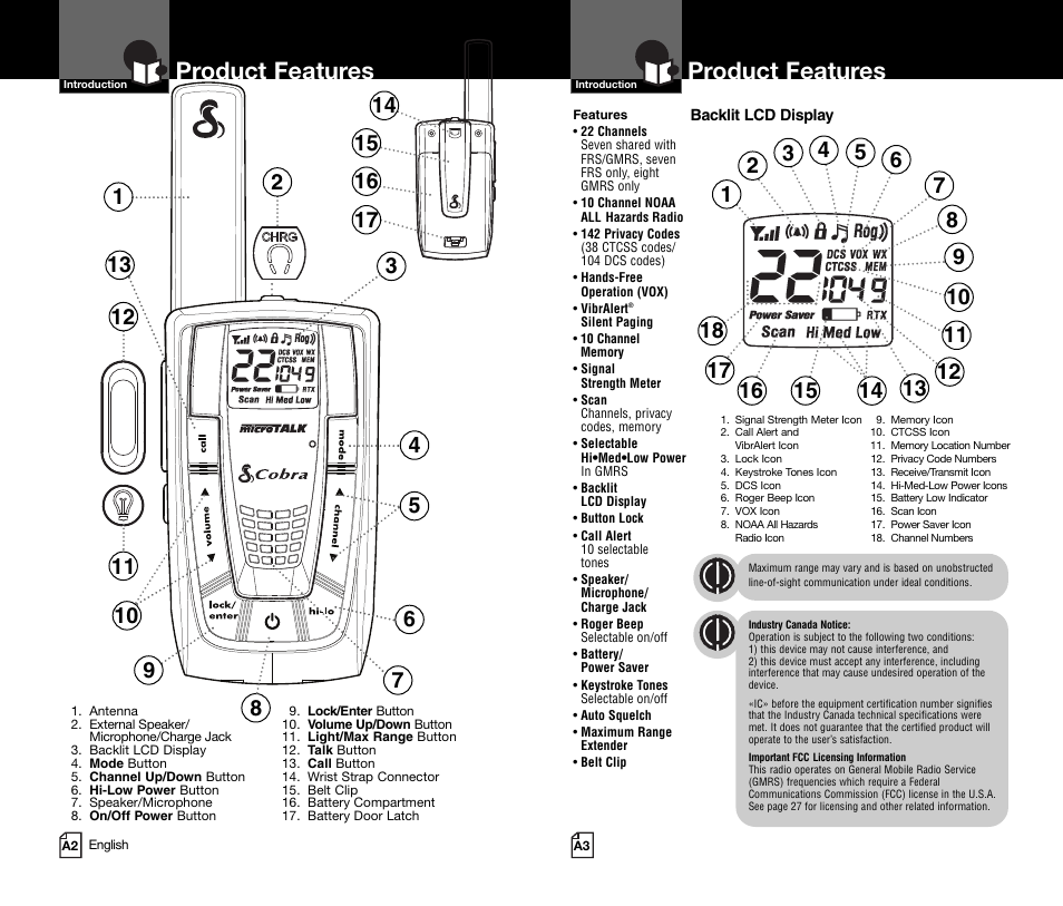 Product features | Cobra Electronics MICROTALK CXR800C User Manual | Page 2 / 18