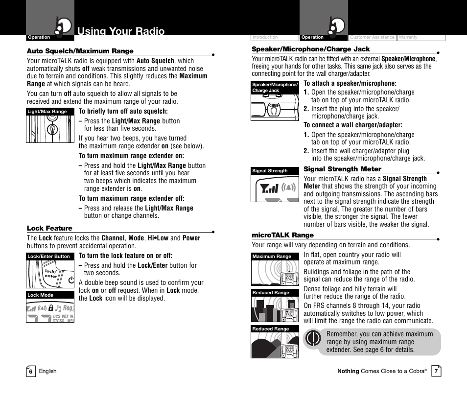 Using your radio | Cobra Electronics MICROTALK CXR800C User Manual | Page 6 / 18