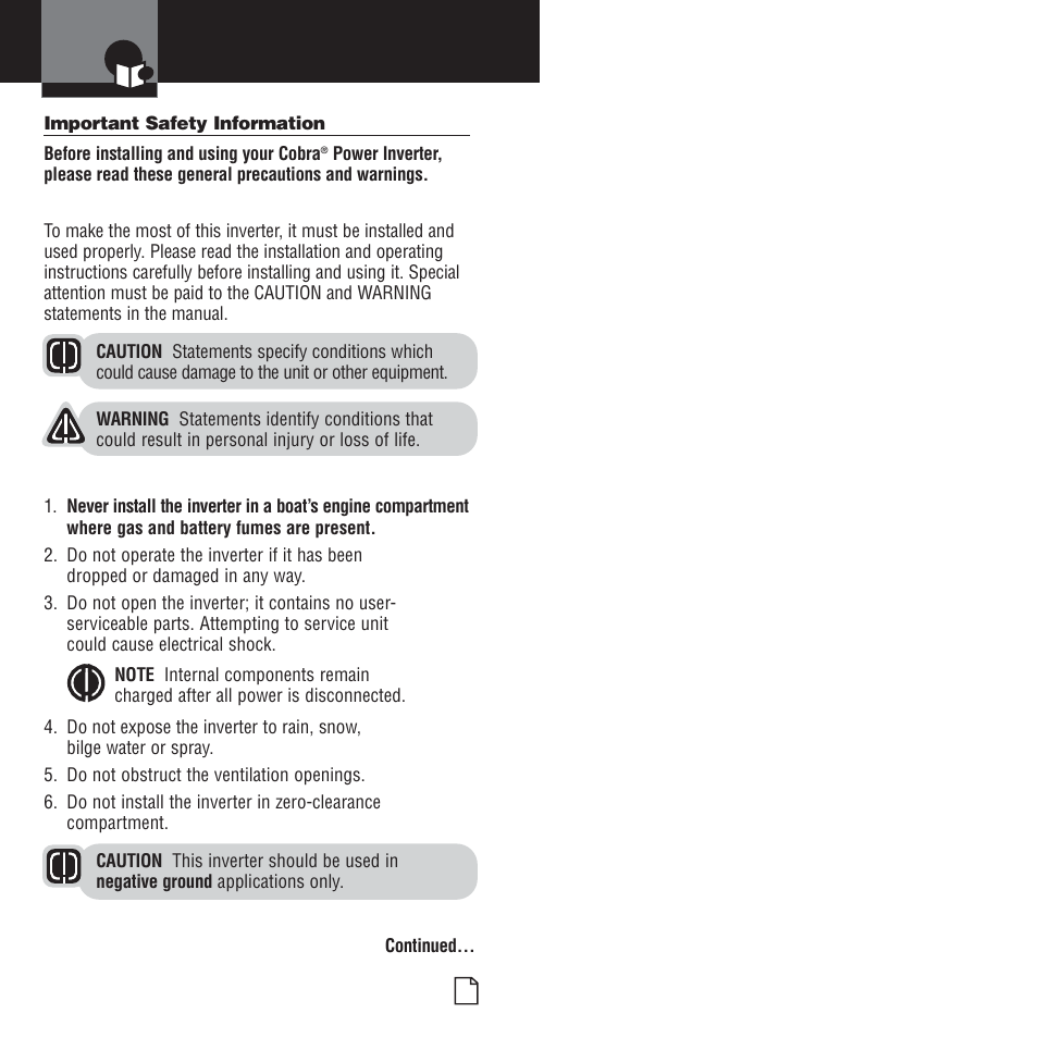 Important safety information | Cobra Electronics CPI 400 User Manual | Page 3 / 12