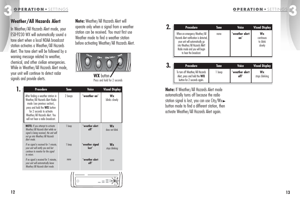 Weather/all hazards alert, Wx button | Cobra Electronics ESD - 9230 W X User Manual | Page 9 / 16