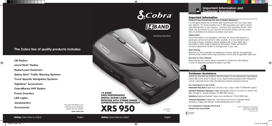 Cobra Electronics 14BAND XRS 950 User Manual | 15 pages