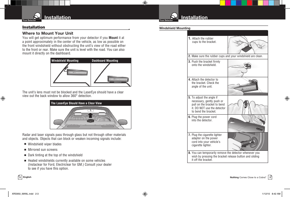 Installation, Where to mount your unit | Cobra Electronics 14BAND XRS 950 User Manual | Page 4 / 15