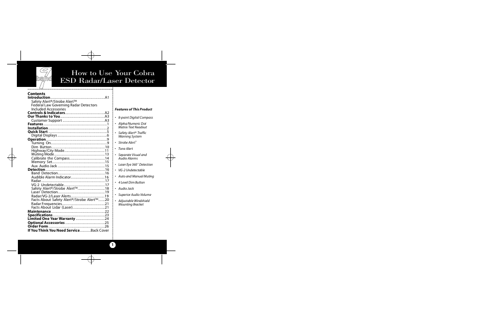 Cobra Electronics Radar Detector User Manual | 17 pages