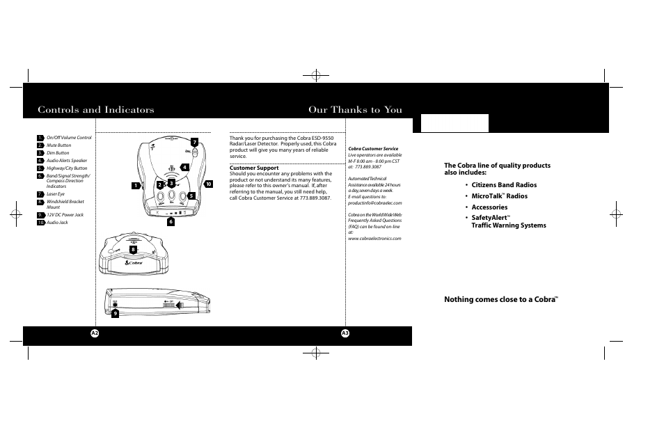 Controls and indicators, Nothing comes close to a co b ra, Traffic wa rning sys te m s | Cobra Electronics Radar Detector User Manual | Page 17 / 17