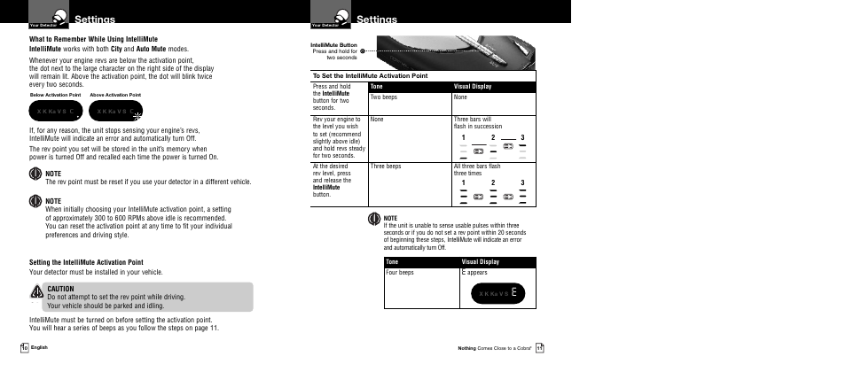 Settings, Appears | Cobra Electronics XRS 9340 User Manual | Page 8 / 15