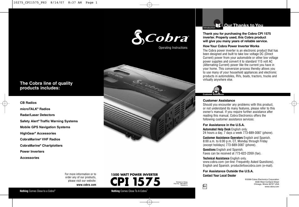 Cobra Electronics CPI 1575 User Manual | 15 pages
