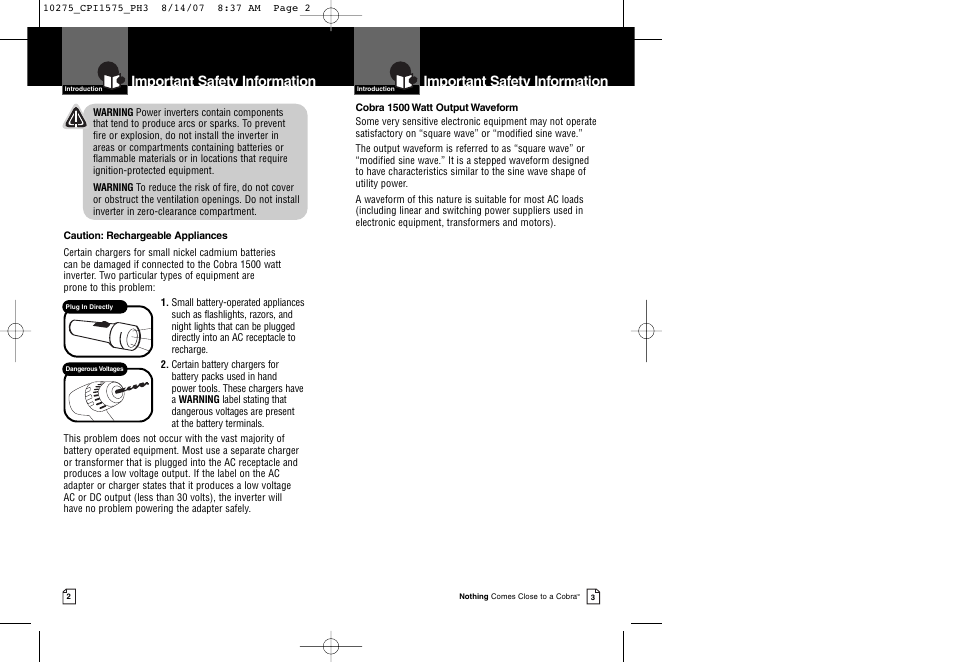 Important safety information | Cobra Electronics CPI 1575 User Manual | Page 4 / 15