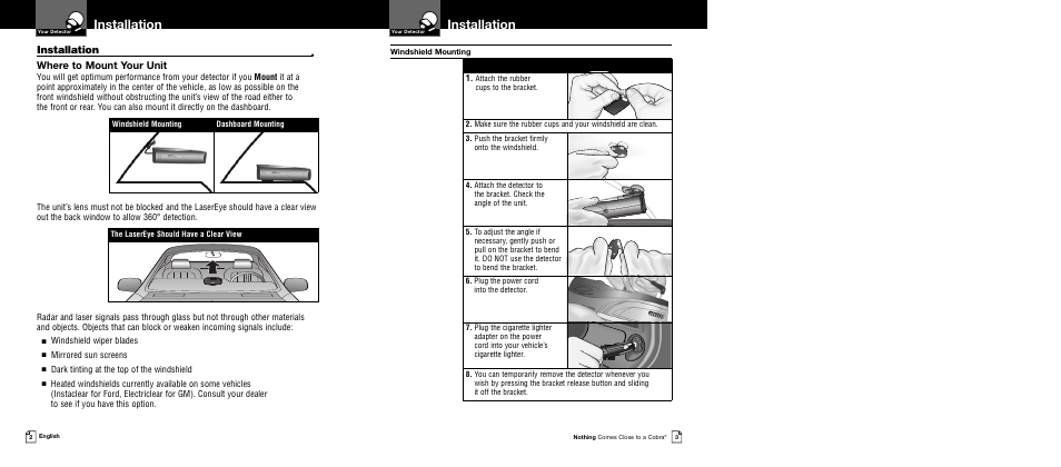 Installation, Where to mount your unit | Cobra Electronics XRS 9645 User Manual | Page 4 / 21