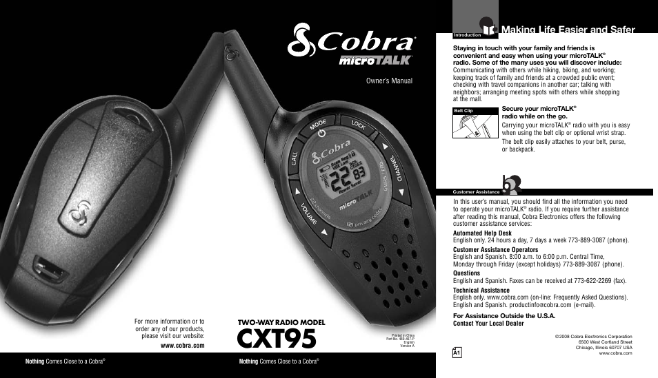 Cobra Electronics CXT95 User Manual | 11 pages