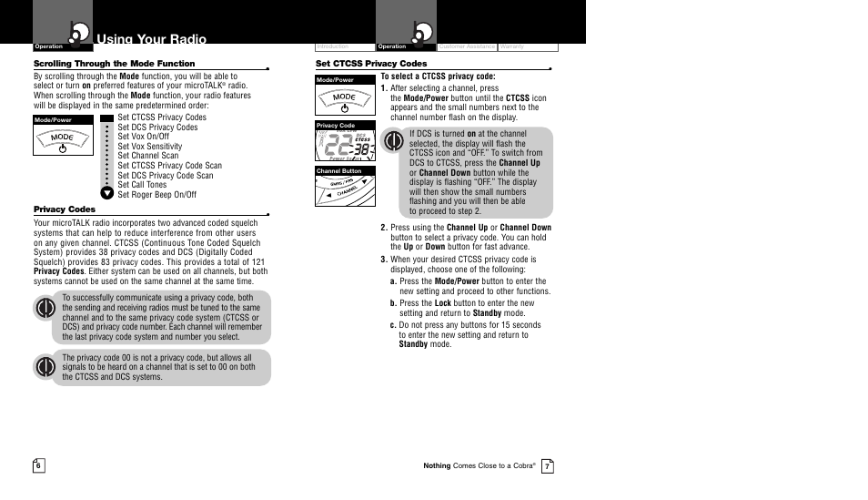 Using your radio | Cobra Electronics CXT95 User Manual | Page 6 / 11