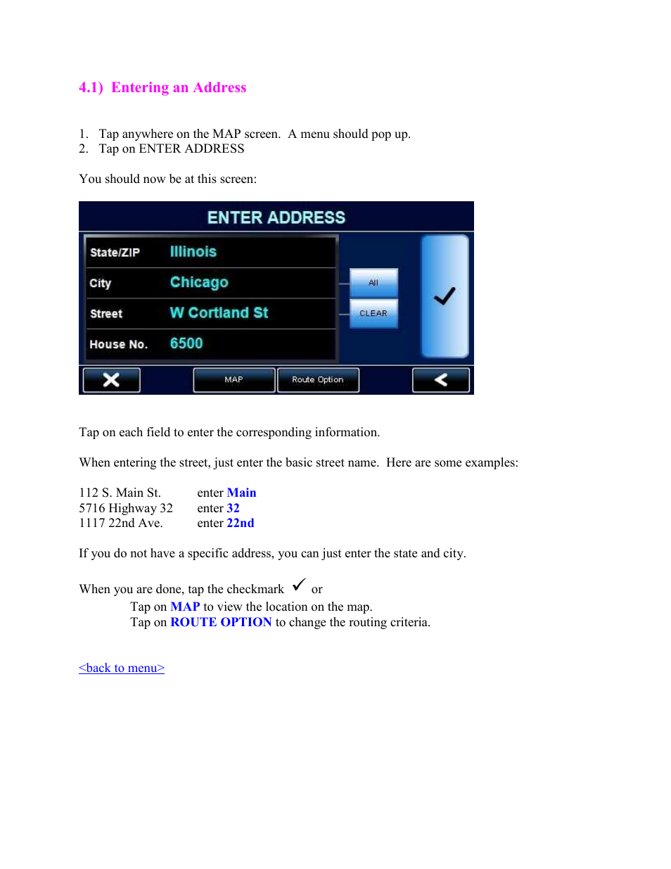 Entering an address | Cobra Electronics PRO 5550 User Manual | Page 13 / 58