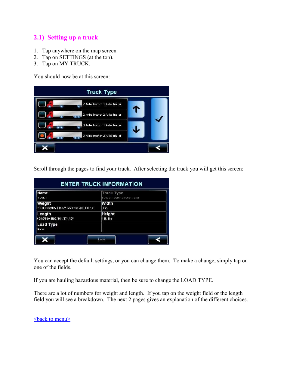 Setting up a truck | Cobra Electronics PRO 5550 User Manual | Page 7 / 58