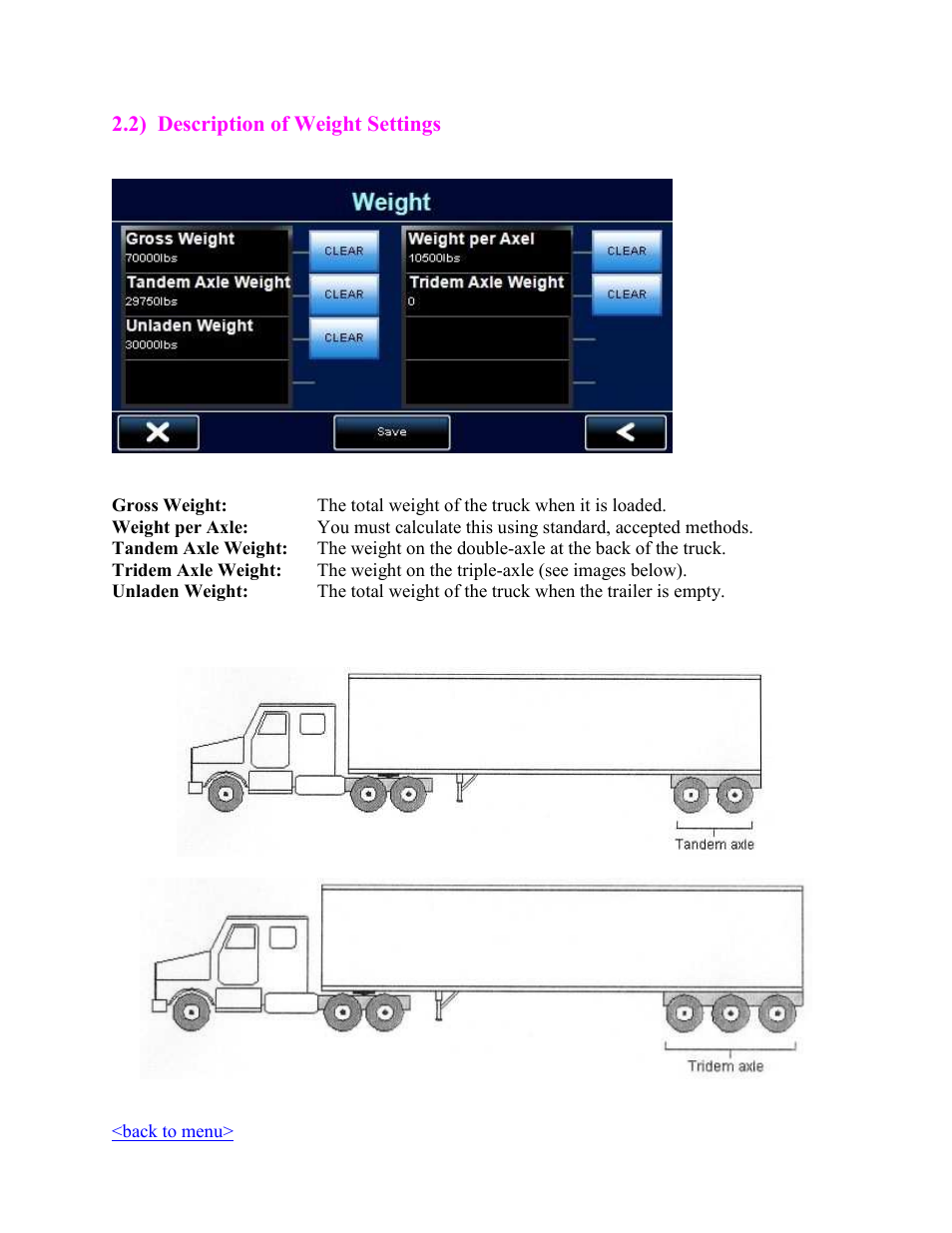Description of weight settings | Cobra Electronics PRO 5550 User Manual | Page 8 / 58
