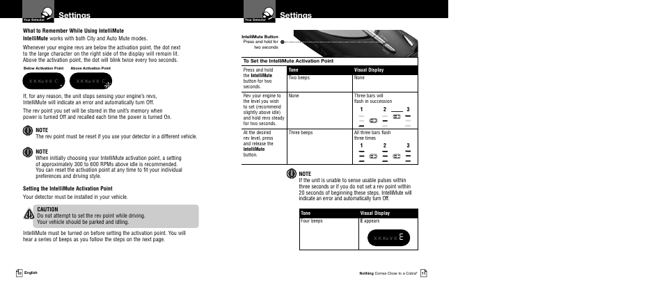 Settings | Cobra Electronics XRS 9345 User Manual | Page 8 / 15