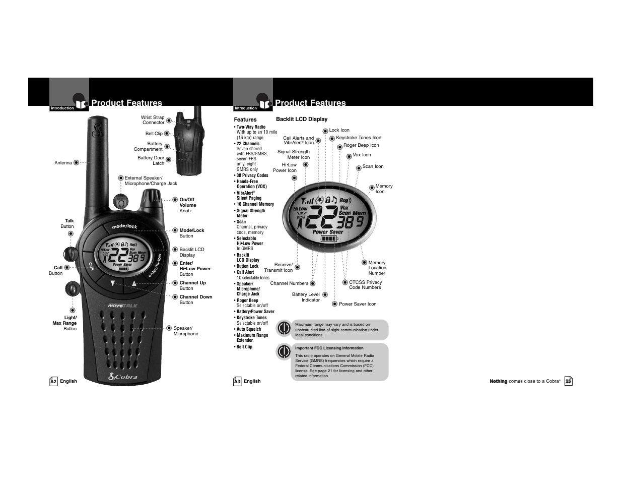 Product features | Cobra Electronics Cobra microTALK PR 3500 PR 3500-2 DX VP User Manual | Page 2 / 15