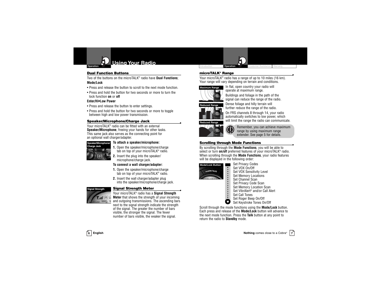 Using your radio | Cobra Electronics Cobra microTALK PR 3500 PR 3500-2 DX VP User Manual | Page 6 / 15