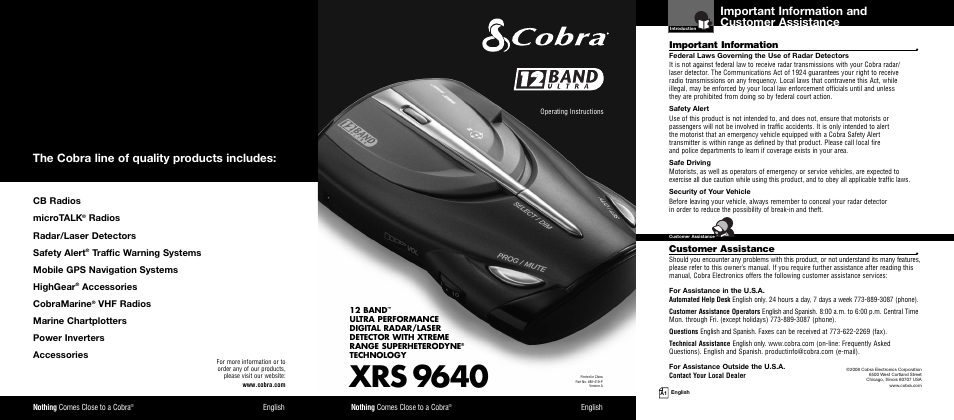 Cobra Electronics BAND XRS 9640 User Manual | 21 pages