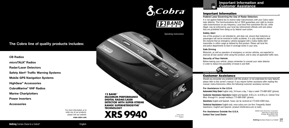 Cobra Electronics 12 BAND XRS 9940 User Manual | 21 pages