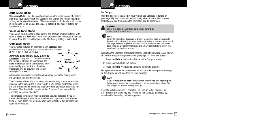Settings | Cobra Electronics 12 BAND XRS 9940 User Manual | Page 11 / 21