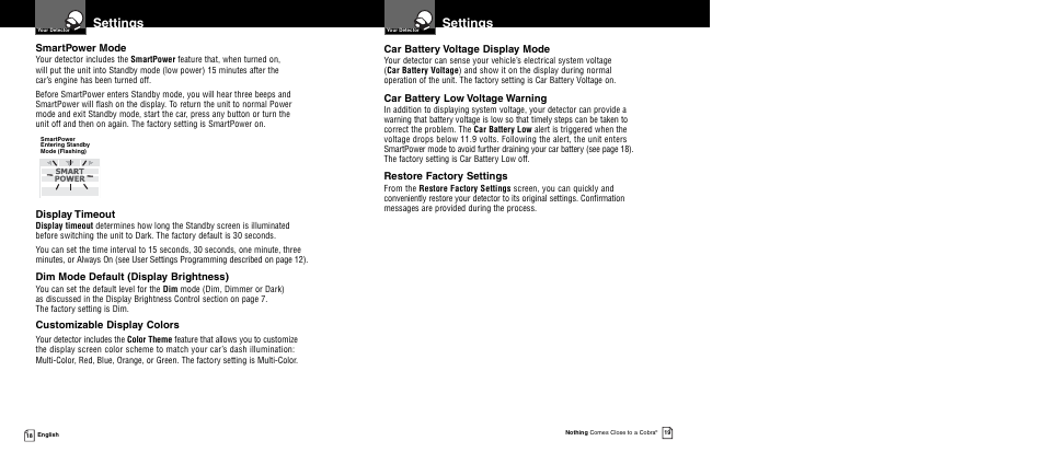 Settings | Cobra Electronics 12 BAND XRS 9940 User Manual | Page 12 / 21