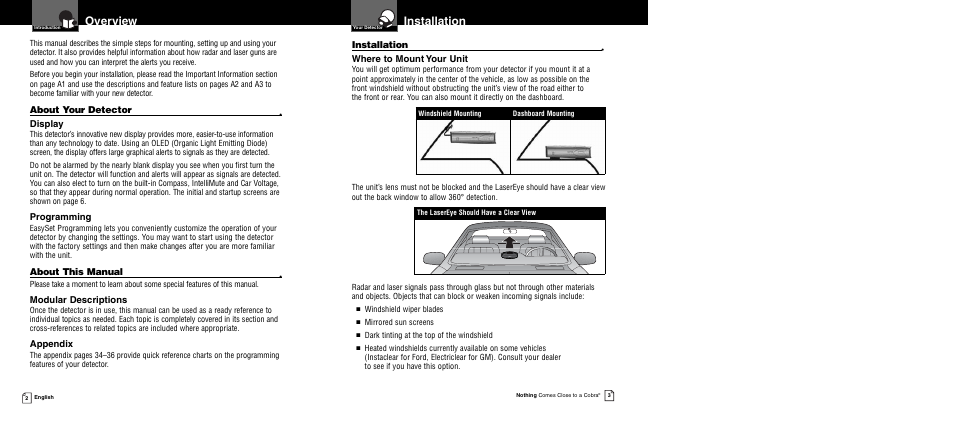 Installation, Overview | Cobra Electronics 12 BAND XRS 9940 User Manual | Page 4 / 21