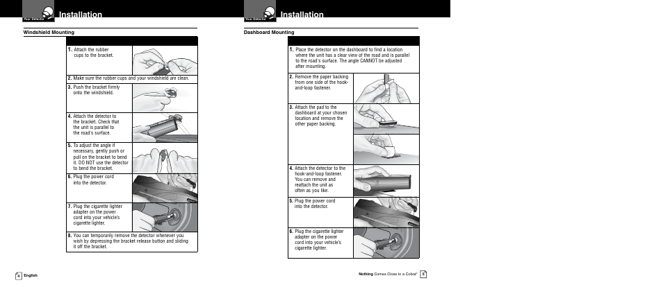 Installation | Cobra Electronics 12 BAND XRS 9940 User Manual | Page 5 / 21