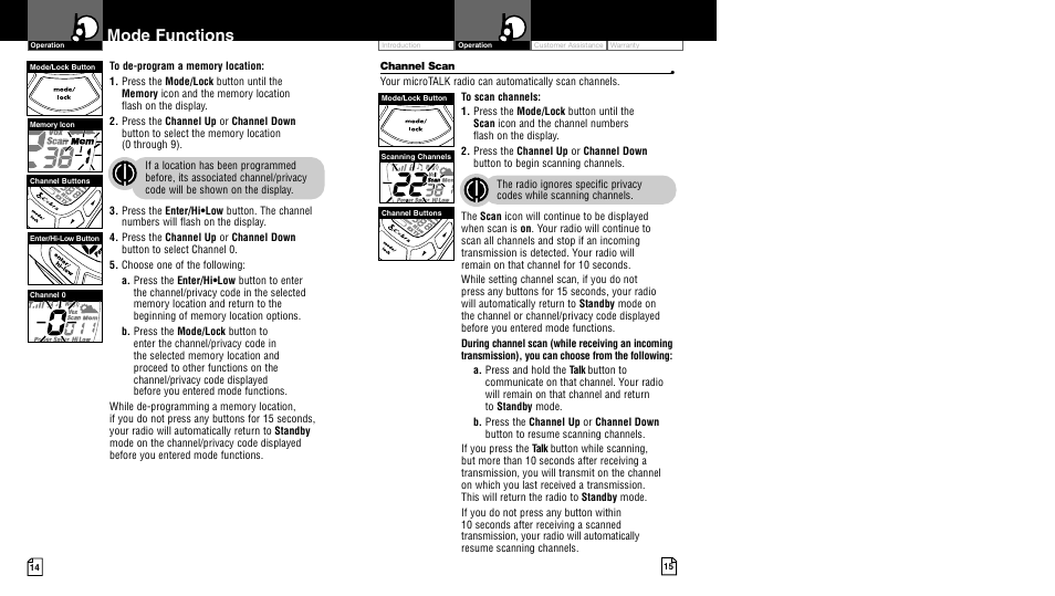 Mode functions | Cobra Electronics pr4500wx User Manual | Page 10 / 15