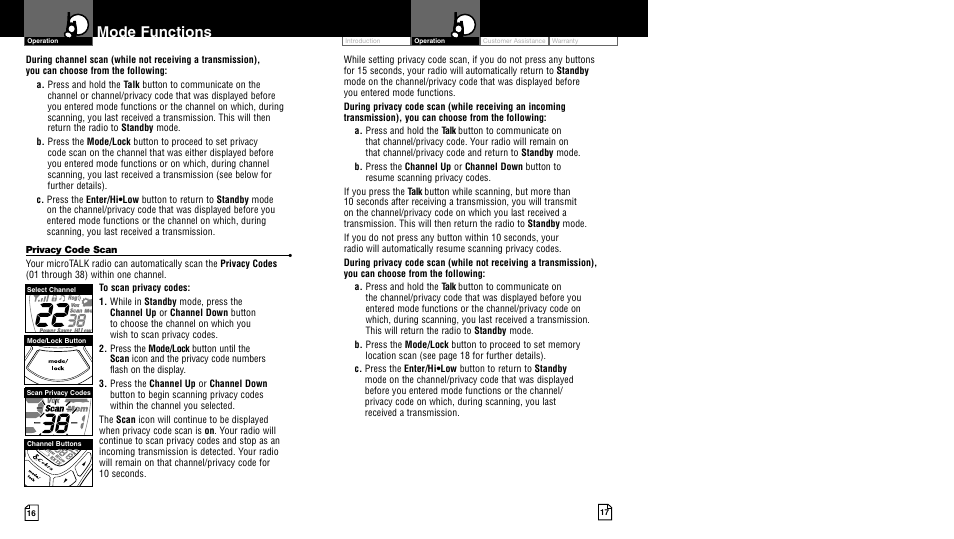 Mode functions | Cobra Electronics pr4500wx User Manual | Page 11 / 15