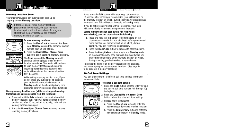 Mode functions | Cobra Electronics pr4500wx User Manual | Page 12 / 15