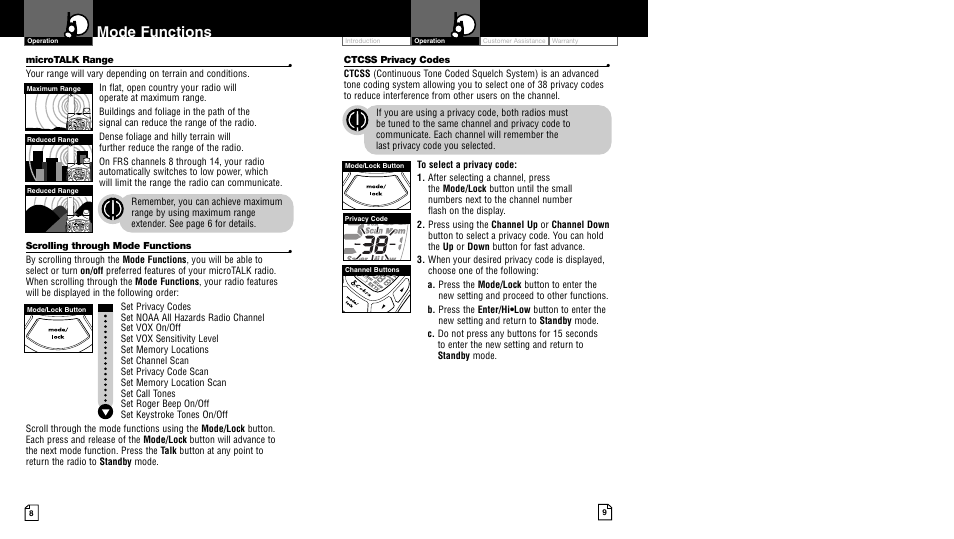 Mode functions | Cobra Electronics pr4500wx User Manual | Page 7 / 15