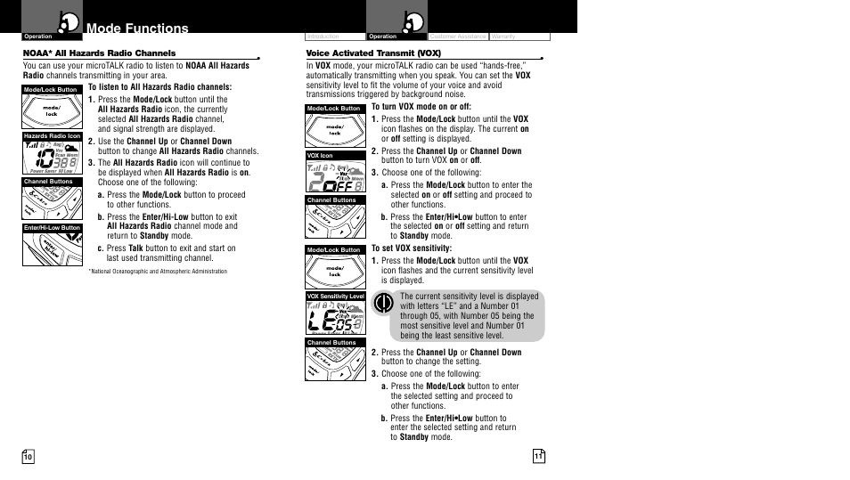 Mode functions | Cobra Electronics pr4500wx User Manual | Page 8 / 15