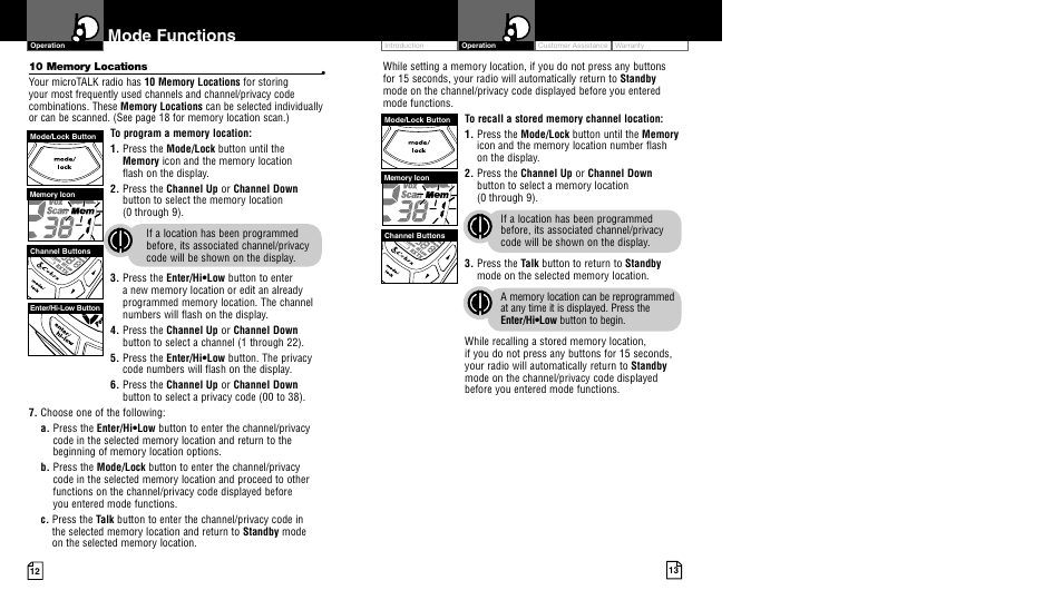 Mode functions | Cobra Electronics pr4500wx User Manual | Page 9 / 15