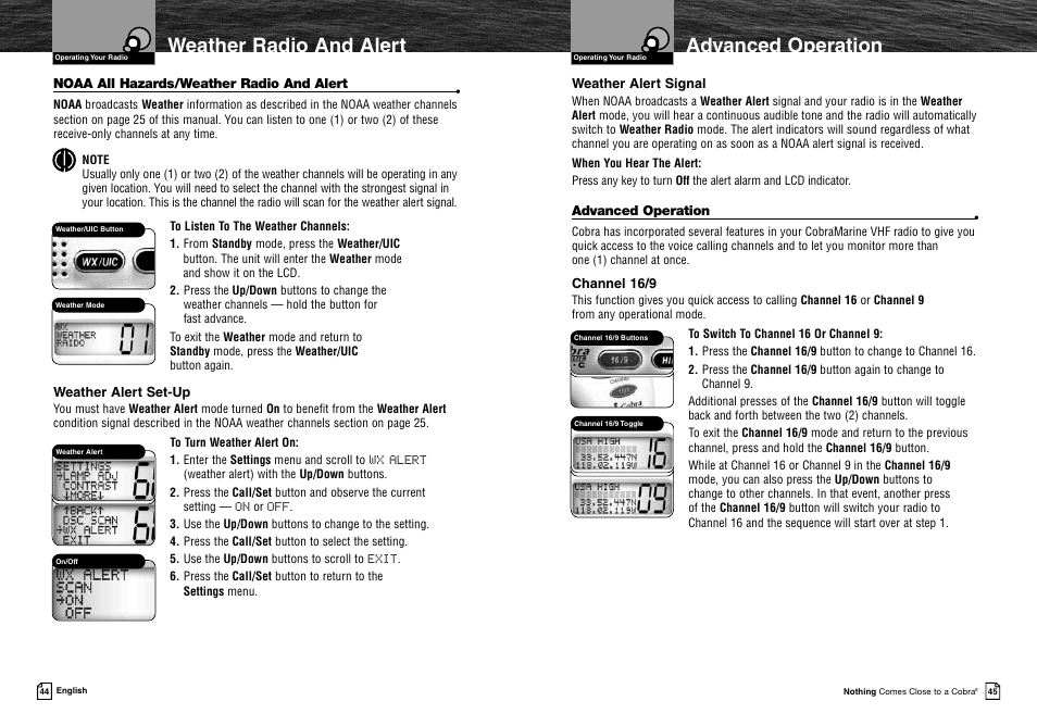 Advanced operation, Weather radio and alert | Cobra Electronics MRF45 User Manual | Page 25 / 38