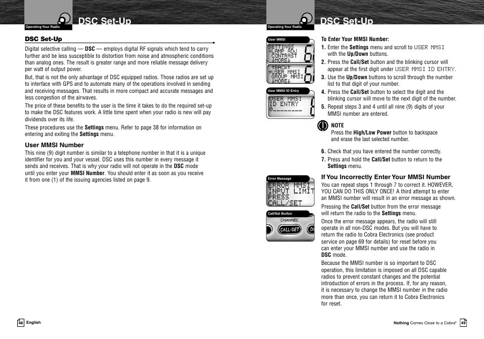 Dsc set-up | Cobra Electronics MRF45 User Manual | Page 27 / 38
