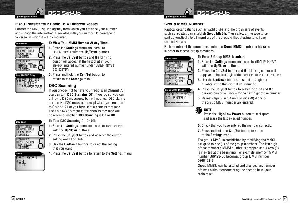 Dsc set-up | Cobra Electronics MRF45 User Manual | Page 28 / 38