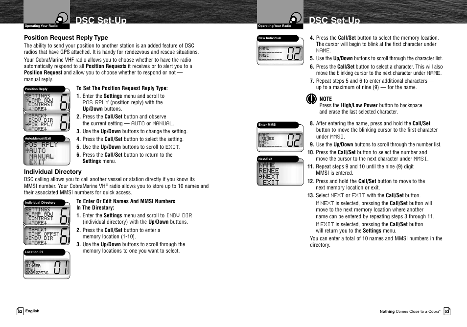 Dsc set-up | Cobra Electronics MRF45 User Manual | Page 29 / 38