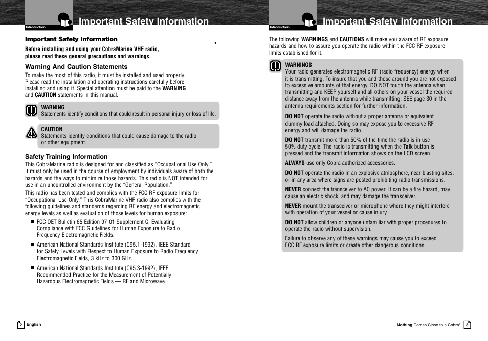 Important safety information | Cobra Electronics MRF45 User Manual | Page 4 / 38