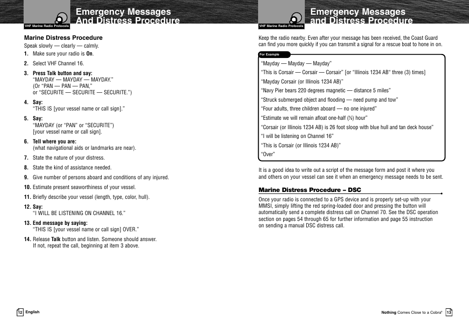 Emergency messages and distress procedure | Cobra Electronics MRF45 User Manual | Page 9 / 38