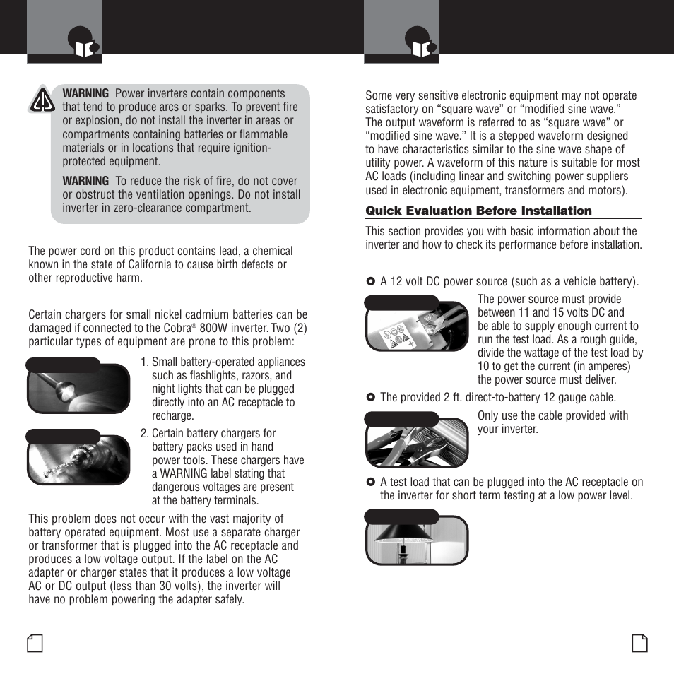 Important safety information, Quick evaluation before installation | Cobra Electronics CPI 800 User Manual | Page 4 / 12