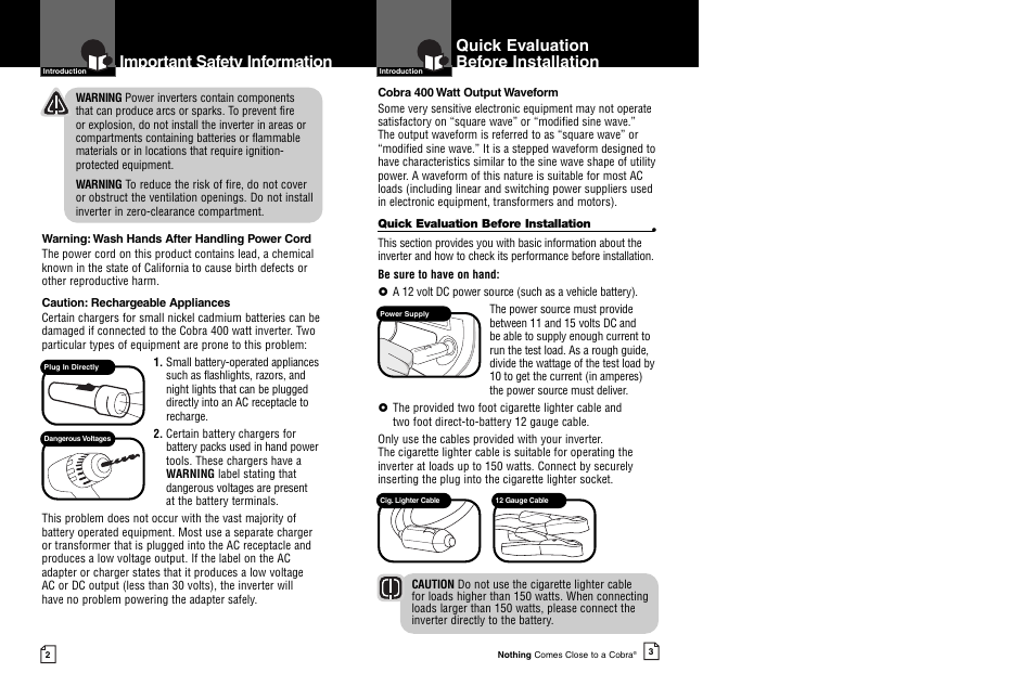 Important safety information, Quick evaluation before installation | Cobra Electronics CPI 480 User Manual | Page 4 / 11
