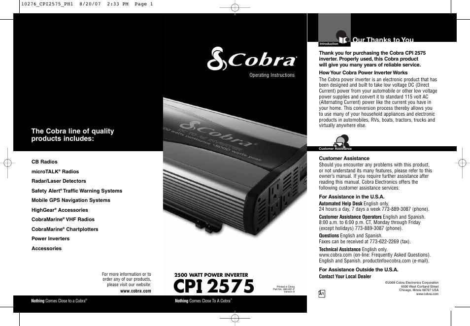 Cobra Electronics CPI 2575 User Manual | 15 pages