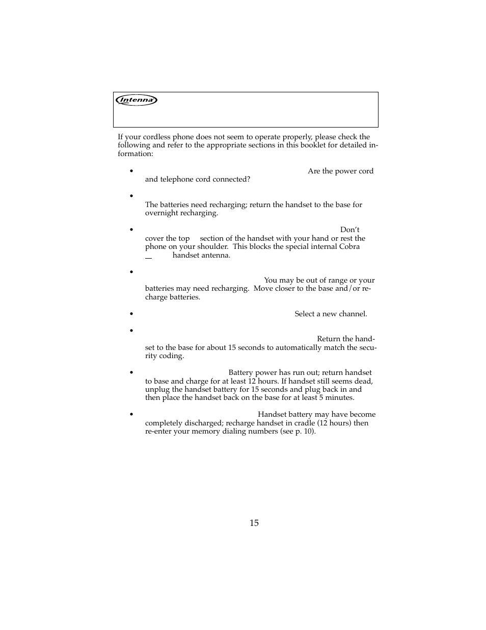 Cordless telephone troubleshooting guide | Cobra Electronics NavOne 2500 User Manual | Page 16 / 20