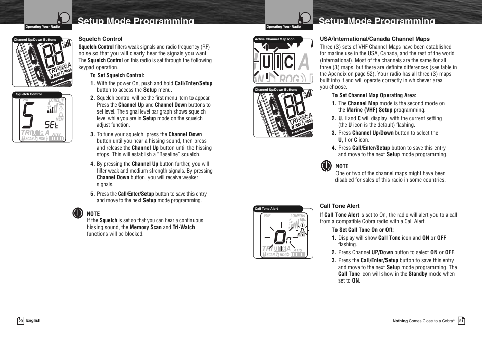 Setup mode programming | Cobra Electronics FLOAT MR HH330 User Manual | Page 13 / 35