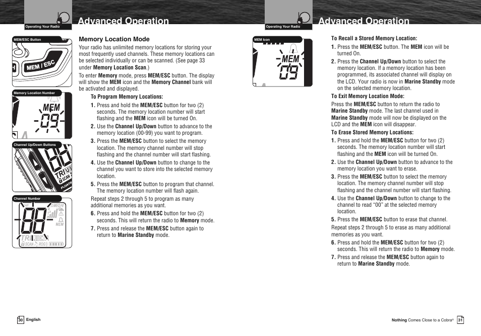 Advanced operation | Cobra Electronics FLOAT MR HH330 User Manual | Page 18 / 35