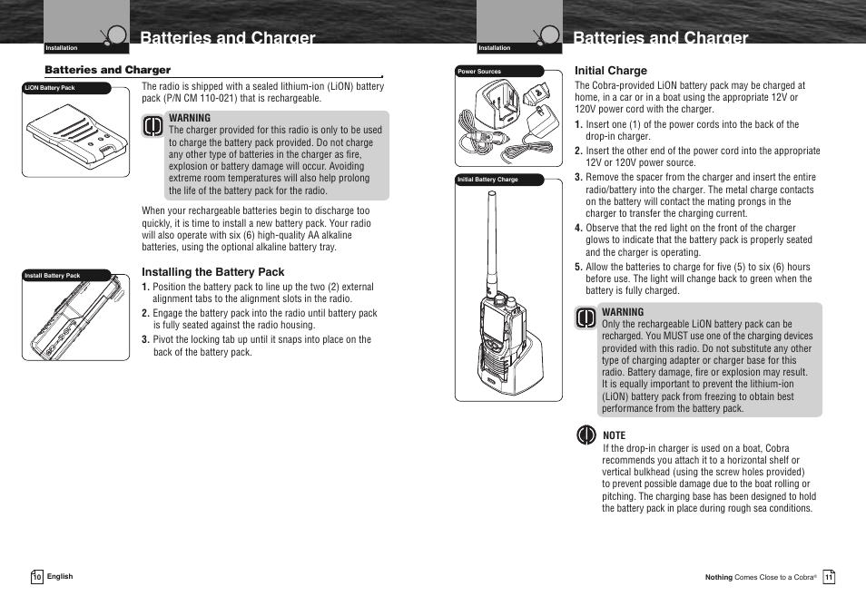 Batteries and charger | Cobra Electronics FLOAT MR HH330 User Manual | Page 8 / 35