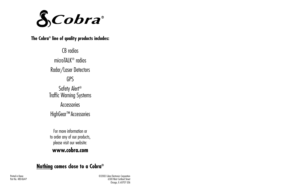 Cb radios microtalk, Radios radar/laser detectors gps safety alert, Traffic warning systems accessories highgear | Accessories | Cobra Electronics ESD-9870 User Manual | Page 21 / 21