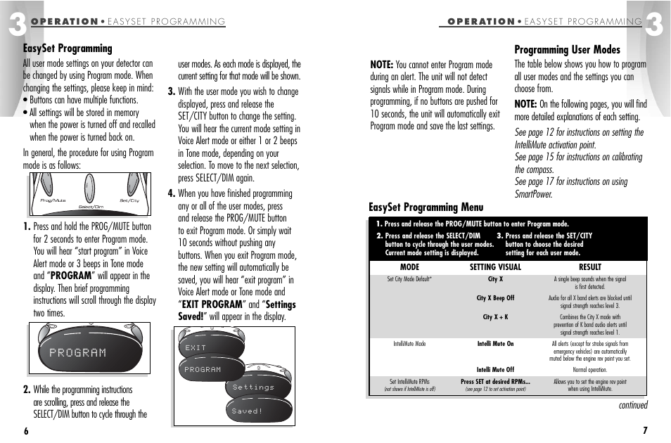 Easyset programming, Easyset programming menu, Programming user modes | Cobra Electronics ESD-9870 User Manual | Page 7 / 21