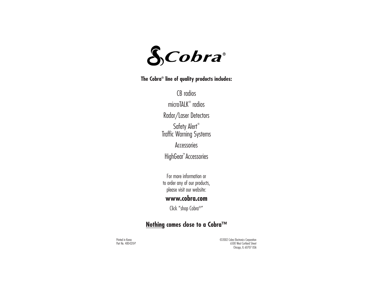 Cb radios microtalk, Radios radar/laser detectors safety alert, Traffic warning systems accessories highgear | Accessories | Cobra Electronics ESD9860 User Manual | Page 18 / 18